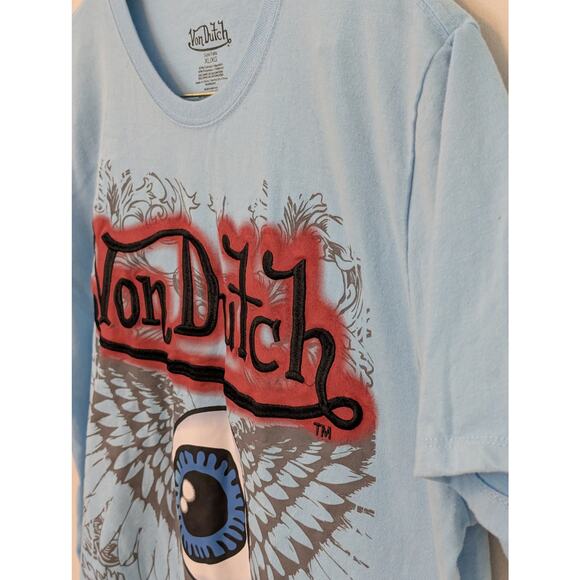 Von Dutch Y2K Graphic T-Shirt Blue Flying Eye XL Winged Eyeball Rare - Picture 3 of 7